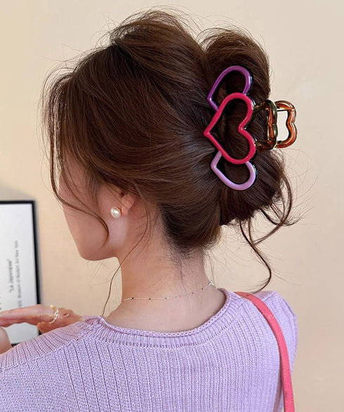 バンスクリップ ハート マルチカラー レディース ヘアアクセサリー 韓国風 簡単まとめ髪 大人可愛い ハーフアップ 髪飾り 髪型アレンジ 誕生日 プレゼント 99ZYSP-010