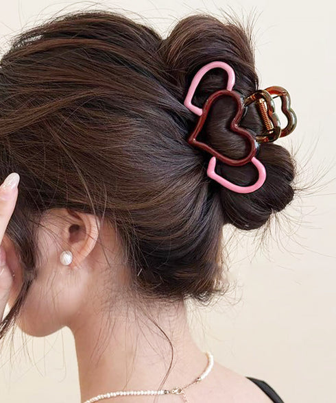 バンスクリップ ハート マルチカラー レディース ヘアアクセサリー 韓国風 簡単まとめ髪 大人可愛い ハーフアップ 髪飾り 髪型アレンジ 誕生日 プレゼント 99ZYSP-010