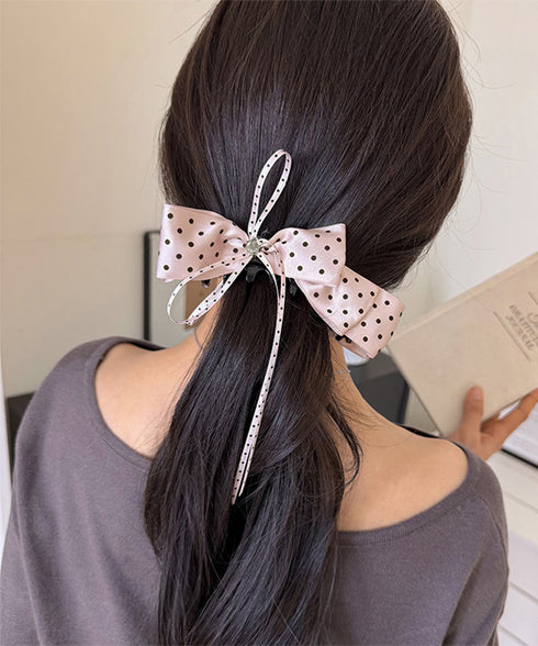 リボンヘアクリップ ドット柄 レディース バナナクリップ ヘアクリップ ヘアアクセサリー ヘアアレンジ 髪留め まとめ髪 おしゃれ 大人可愛い 女子会 99ZYSP-015