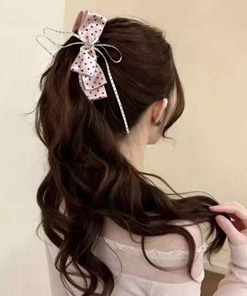 リボンヘアクリップ ドット柄 レディース バナナクリップ ヘアクリップ ヘアアクセサリー ヘアアレンジ 髪留め まとめ髪 おしゃれ 大人可愛い 女子会 99ZYSP-015