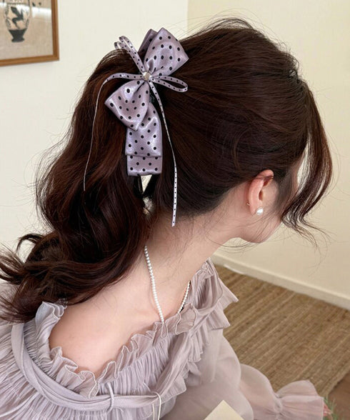 リボンヘアクリップ ドット柄 レディース バナナクリップ ヘアクリップ ヘアアクセサリー ヘアアレンジ 髪留め まとめ髪 おしゃれ 大人可愛い 女子会 99ZYSP-015