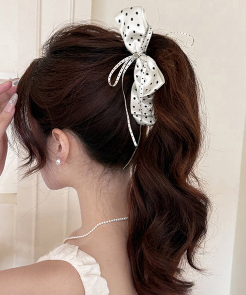 リボンヘアクリップ ドット柄 レディース バナナクリップ ヘアクリップ ヘアアクセサリー ヘアアレンジ 髪留め まとめ髪 おしゃれ 大人可愛い 女子会 99ZYSP-015