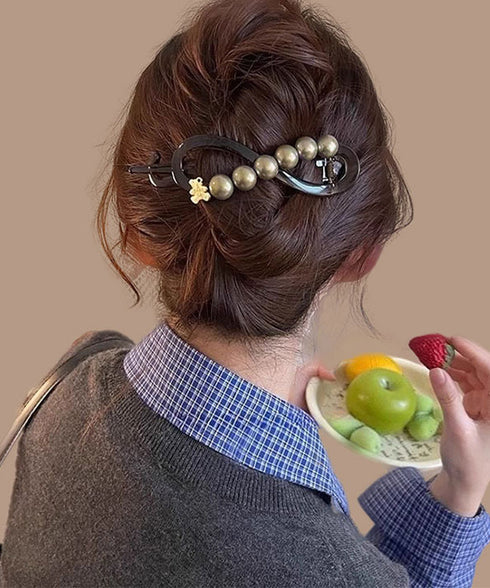 バナナクリップ パール 可愛いくま韓国風 レディース ヘアアクセサリー シンプル オフィスカジュアル きれいめ フェミニン プレゼント 髪飾り 結婚式発表会女子会 99ZYSP-016