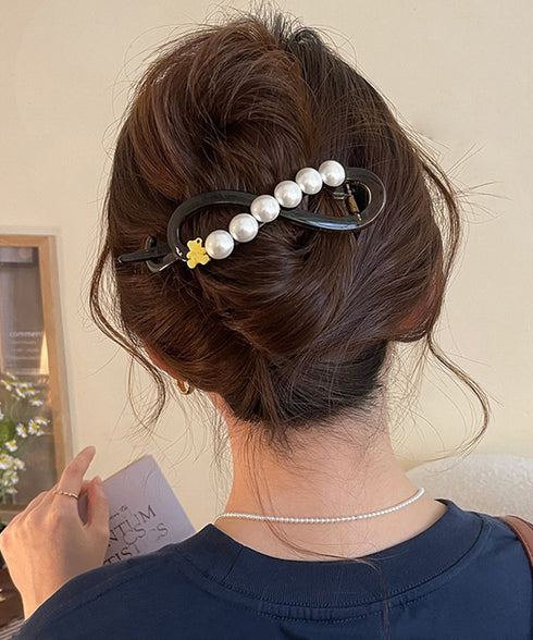 バナナクリップ パール 可愛いくま韓国風 レディース ヘアアクセサリー シンプル オフィスカジュアル きれいめ フェミニン プレゼント 髪飾り 結婚式発表会女子会 99ZYSP-016