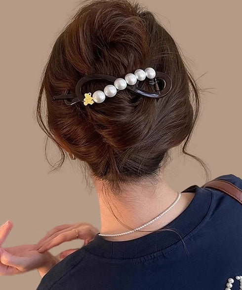バナナクリップ パール 可愛いくま韓国風 レディース ヘアアクセサリー シンプル オフィスカジュアル きれいめ フェミニン プレゼント 髪飾り 結婚式発表会女子会 99ZYSP-016