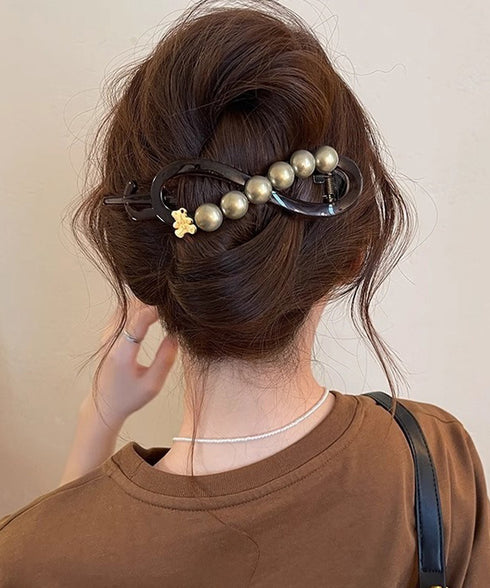 バナナクリップ パール 可愛いくま韓国風 レディース ヘアアクセサリー シンプル オフィスカジュアル きれいめ フェミニン プレゼント 髪飾り 結婚式発表会女子会 99ZYSP-016