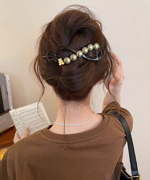 バナナクリップ パール 可愛いくま韓国風 レディース ヘアアクセサリー シンプル オフィスカジュアル きれいめ フェミニン プレゼント 髪飾り 結婚式発表会女子会 99ZYSP-016