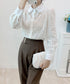 レース 花柄 ブラウス 韓国 レディース シースルー トップス きれいめ 春 秋服 新作 パフスリーブ 長袖 婦人服 通販 30代 オススメ AMLS-82001