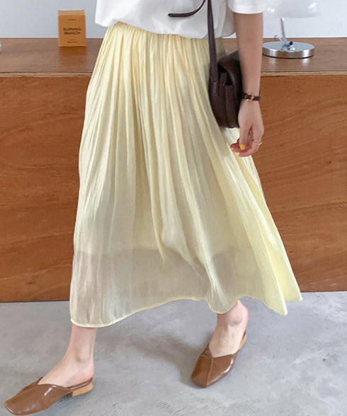 ランダムプリーツスカート ミモレ丈 光沢 スカート きれいめ ウエストゴム ロングスカート 春夏 カジュアル スカート 大人 可愛い AMWS-6001