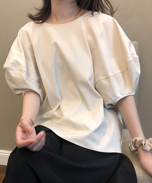ゆったり トップス パフスリーブ レディース Tシャツ ブラウス 韓国 30代40代 バルーンスリーブ カットソー ラウンドネック AMYS-1032