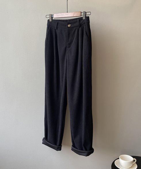 コーデュロイパンツ レディース レトロ風 秋冬 ストレートパンツ ハイウエスト ルーズテーパードパンツ 着やせ カジュアル ゆるシルエットパンツ おしゃれ AMYS-1044