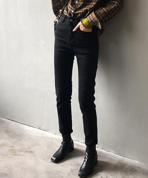 スキニー デニムパンツ 裏起毛レディース おしゃれ ストレートパンツ 裏フリース ロングパンツ 防寒 ハイウエスト ジーパン 冬 カジュアル ボトムス AMYS-1049