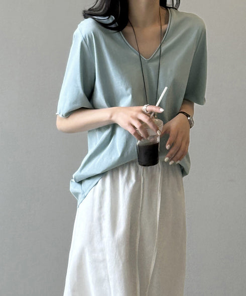 vネックtシャツ レディース 綿100% 抜け感 半袖カットソー ゆったり 着やせトップス春夏 涼しい 無地tシャツ シンプル 大人カジュアルトップス ベーシック AMYS-1070