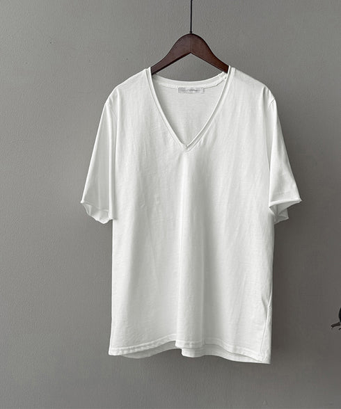 vネックtシャツ レディース 綿100% 抜け感 半袖カットソー ゆったり 着やせトップス春夏 涼しい 無地tシャツ シンプル 大人カジュアルトップス ベーシック AMYS-1070