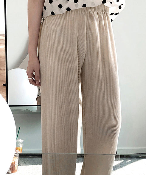 プリーツ パンツ ストレート レディース 韓国ファッション 美脚パンツ ウエストゴム ゆったり パンツ きれいめ ロングパンツ AMYX-86018