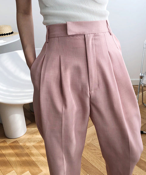 センタープレス テーパードパンツ タックパンツ アンクル テーパード 美脚パンツ レディース 韓国ファッション オフィス カジュアル AMYX-86019