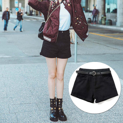 ベルト付きデニムショートパンツ春夏短パン ハイウエストデニムパンツレディース ロールアップデニムショーパン美脚脚長 着やせカジュアルホットパンツ おしゃれ 韓国風 MUSID-001