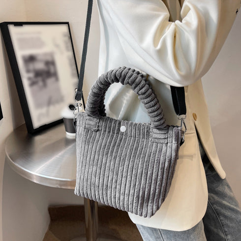 コーデュロイ ショルダーバッグ 2WAY レディース コンパクト ハンドバッグ 無地 コーデュロイミニトートバッグ バケツバッグ 手提げバッグ かわいい 鞄秋冬 TZM-276