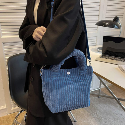コーデュロイ ショルダーバッグ 2WAY レディース コンパクト ハンドバッグ 無地 コーデュロイミニトートバッグ バケツバッグ 手提げバッグ かわいい 鞄秋冬 TZM-276
