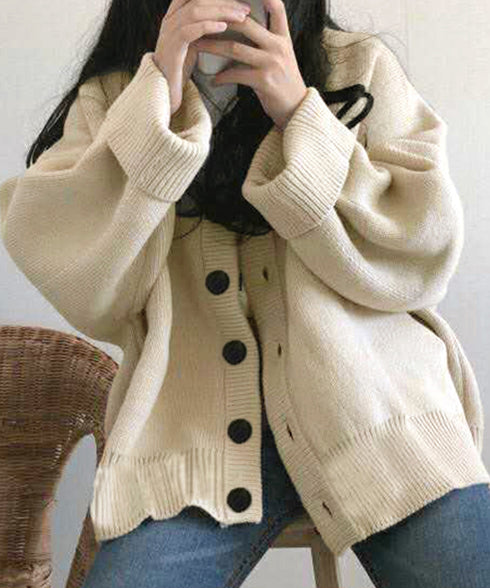 ニットカーディガン レディース アウター ゆったり 韓国風 トップス 羽織り vネックカーデ 体型カバー 長袖 中厚手 ドロップショルダー カーディガン 春秋冬 WANGYUE-002