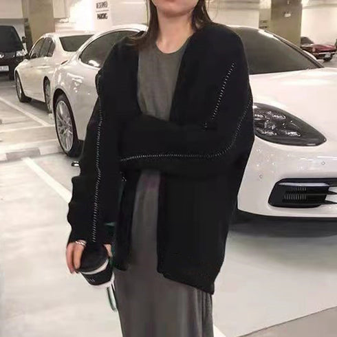 ニットカーディガン レディース アウター ゆったり 韓国風 トップス 羽織り vネックカーデ 体型カバー 長袖 中厚手 ドロップショルダー カーディガン 春秋冬 WANGYUE-002