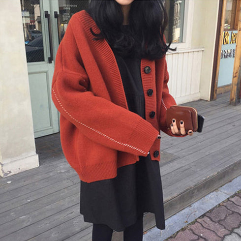 ニットカーディガン レディース アウター ゆったり 韓国風 トップス 羽織り vネックカーデ 体型カバー 長袖 中厚手 ドロップショルダー カーディガン 春秋冬 WANGYUE-002