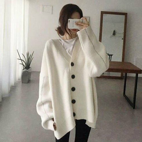 ニットカーディガン レディース アウター ゆったり 韓国風 トップス 羽織り vネックカーデ 体型カバー 長袖 中厚手 ドロップショルダー カーディガン 春秋冬 WANGYUE-002