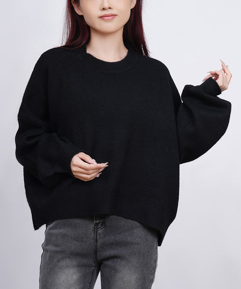 ゆったりコクーンニットミックスカラー秋冬 ふわふわもっちりニットトップス レディース 大人可愛い韓国風 クルーネックカジュアルきれいめセーターおしゃれ 体型カバー WANGYUE-042