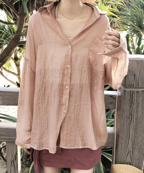 長袖シアーカーディガン 夏服シアーシャツ UV対策カーディガン シフォンブラウスレディース ロング丈トップス体型カバー 羽織り 日除けシャツブラウス透け感 韓国風 ZHUIMR-052