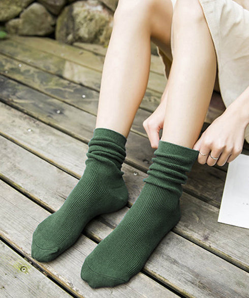 リブソックス レディース ミドル丈 靴下 無地綿混ソックス シンプル 通学靴下 レトロ カラーソックス カラバリ靴下 蒸れない カジュアルクルーソックス 春夏秋冬 ZUSH-001