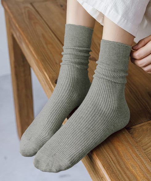 リブソックス レディース ミドル丈 靴下 無地綿混ソックス シンプル 通学靴下 レトロ カラーソックス カラバリ靴下 蒸れない カジュアルクルーソックス 春夏秋冬 ZUSH-001