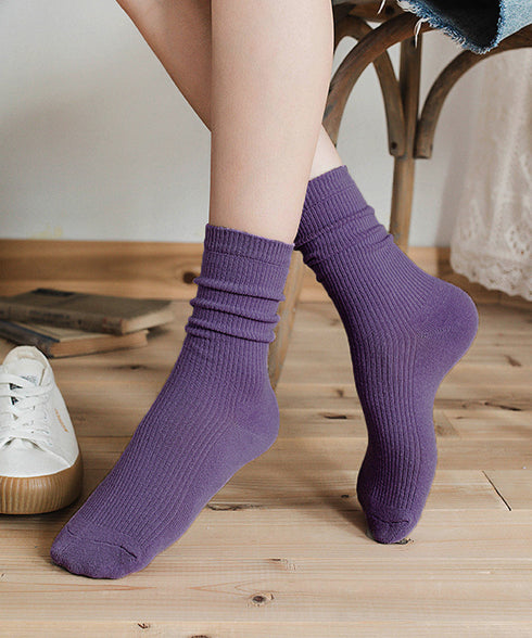 リブソックス レディース ミドル丈 靴下 無地綿混ソックス シンプル 通学靴下 レトロ カラーソックス カラバリ靴下 蒸れない カジュアルクルーソックス 春夏秋冬 ZUSH-001