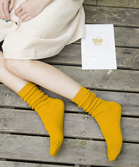 リブソックス レディース ミドル丈 靴下 無地綿混ソックス シンプル 通学靴下 レトロ カラーソックス カラバリ靴下 蒸れない カジュアルクルーソックス 春夏秋冬 ZUSH-001