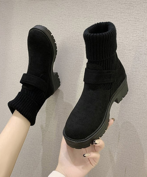 ソックス風ショートブーツ厚底 レディース 2wayニットブーツ バックルベルト 厚底ブーツ 歩きやすい ハイカット 大人可愛い防寒シューズ あったか冬靴 疲れない AIFEI-001