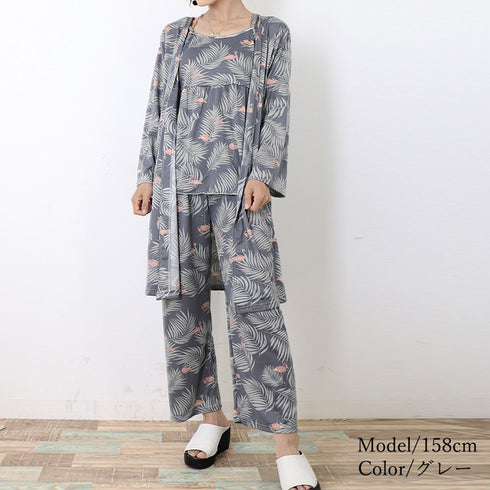 花柄ルームウェア 3点セット レディース キャミソール ロングカーディガン パンツ セットアップ おしゃれ 韓国パジャマ ゆったりナイトウェア 長袖 部屋着春秋夏 AILANKE-001