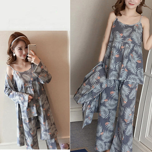 花柄ルームウェア 3点セット レディース キャミソール ロングカーディガン パンツ セットアップ おしゃれ 韓国パジャマ ゆったりナイトウェア 長袖 部屋着春秋夏 AILANKE-001
