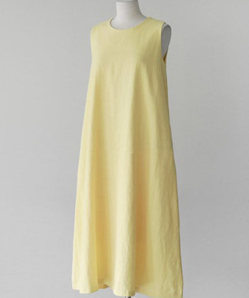 リネンワンピース ノースリーブ 韓国風夏 レディース ゆったり Aラインワンピース きれいめ 綿麻ワンピース ナチュラル タンクワンピース ロングワンピース着やせ AMYJ-6001
