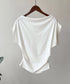 ワンショルダーカットソーギャザーTシャツ レディース オープンショルダー トップス ボードネック 薄手Tシャツ 肩出し プルオーバー オフィスカジュアル 夏服 白 AMYS-1068
