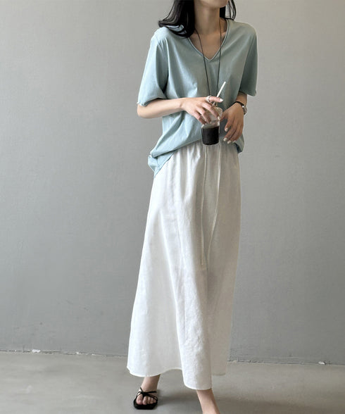 vネックtシャツ レディース 綿100% 抜け感 半袖カットソー ゆったり 着やせトップス春夏 涼しい 無地tシャツ シンプル 大人カジュアルトップス ベーシック AMYS-1070