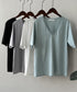 vネックtシャツ レディース 綿100% 抜け感 半袖カットソー ゆったり 着やせトップス春夏 涼しい 無地tシャツ シンプル 大人カジュアルトップス ベーシック AMYS-1070