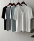 vネックtシャツ レディース 綿100% 抜け感 半袖カットソー ゆったり 着やせトップス春夏 涼しい 無地tシャツ シンプル 大人カジュアルトップス ベーシック AMYS-1070