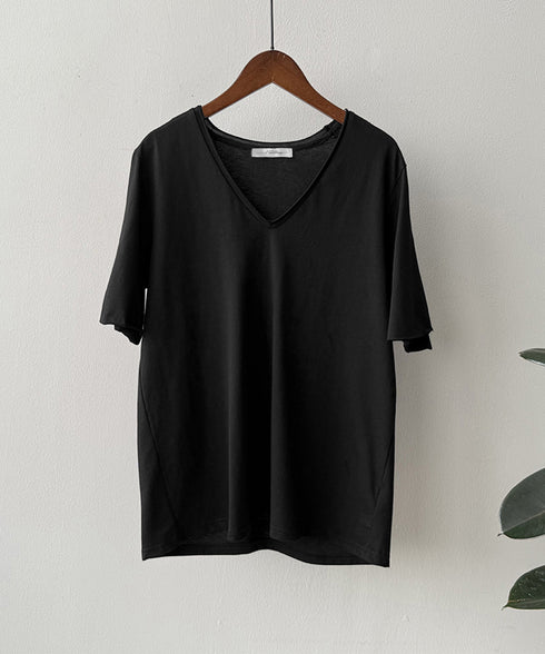 vネックtシャツ レディース 綿100% 抜け感 半袖カットソー ゆったり 着やせトップス春夏 涼しい 無地tシャツ シンプル 大人カジュアルトップス ベーシック AMYS-1070