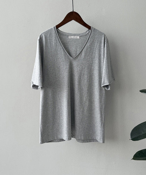 vネックtシャツ レディース 綿100% 抜け感 半袖カットソー ゆったり 着やせトップス春夏 涼しい 無地tシャツ シンプル 大人カジュアルトップス ベーシック AMYS-1070