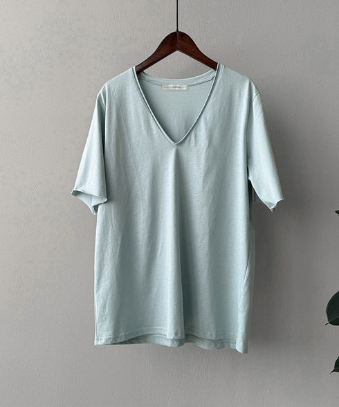 vネックtシャツ レディース 綿100% 抜け感 半袖カットソー ゆったり 着やせトップス春夏 涼しい 無地tシャツ シンプル 大人カジュアルトップス ベーシック AMYS-1070