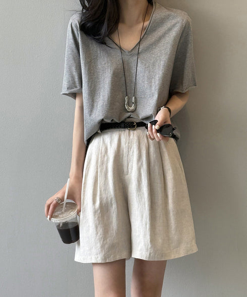 vネックtシャツ レディース 綿100% 抜け感 半袖カットソー ゆったり 着やせトップス春夏 涼しい 無地tシャツ シンプル 大人カジュアルトップス ベーシック AMYS-1070