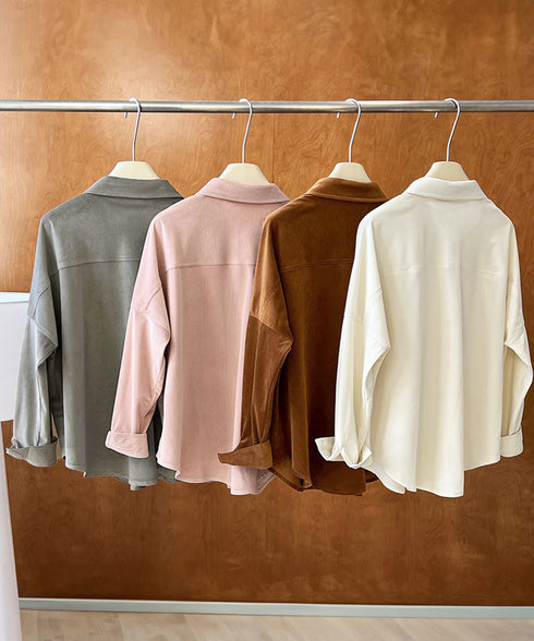 コーデュロイシャツレディース 長袖シャツ シャツブラウス ラウンドテール カジュアルシャツ 重ね着お洒落 ゆったりトップス 韓国風 襟付きロングシャツ 体型カバー AMYX-86087