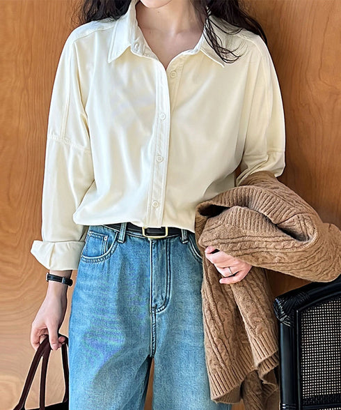 コーデュロイシャツレディース 長袖シャツ シャツブラウス ラウンドテール カジュアルシャツ 重ね着お洒落 ゆったりトップス 韓国風 襟付きロングシャツ 体型カバー AMYX-86087