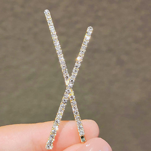 2点セット ヘアピン きらめき 2点セット ヘアピン きらめき ヘアアクセサリー ラインストーン ピン止め クロス シンプル ガールズ 前髪クリップ ASH-004