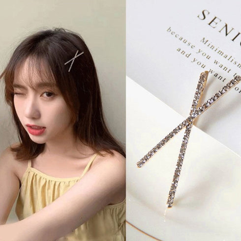 2点セット ヘアピン きらめき 2点セット ヘアピン きらめき ヘアアクセサリー ラインストーン ピン止め クロス シンプル ガールズ 前髪クリップ ASH-004