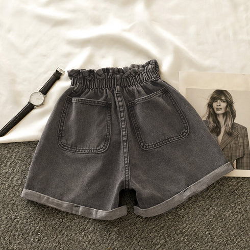 デニムパンツ レディース ハイウエスト デニムパンツ レディース ハイウエスト ショーパン ロールアップ ワイドショートパンツ ゆったり クラッシュ BONS-002